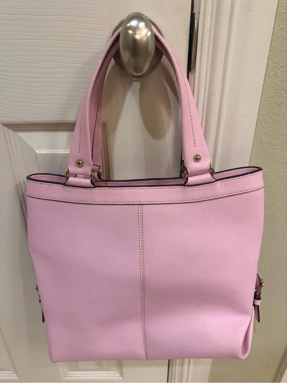 Dooney & Bourke Sara Pink Saffiano Shoulder Tote with Gold Hardware - Picture 3 of 12